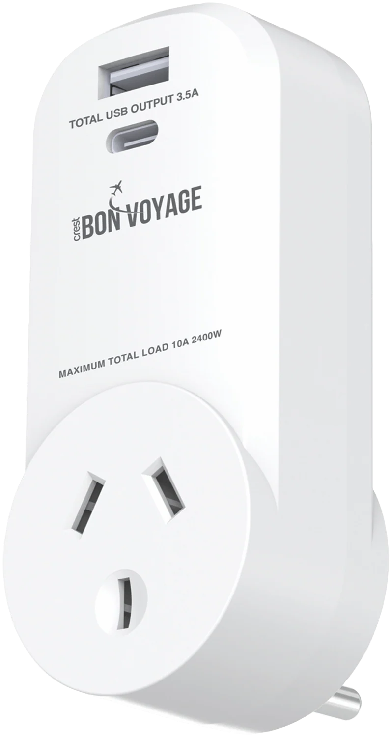 Bon Voyage Travel Adaptor AU to USA (2 USB Ports)